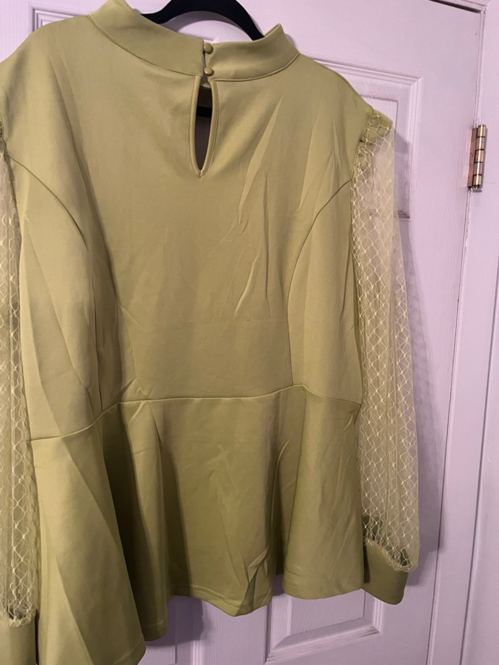 Ashley Stewart Lime Green Peplum Blouse with Mesh Sleeves - Picture 10 of 14